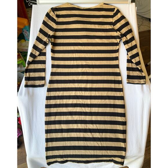 Introspect Women Dress size M Long Sleeve Stretchy Stripes Black & Beige NWT - Picture 9 of 9